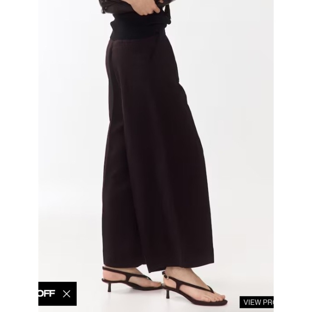 HM Wide Leg Linen Blend Trousers Dark Plum Purple Brown High Rise Pants Size 14